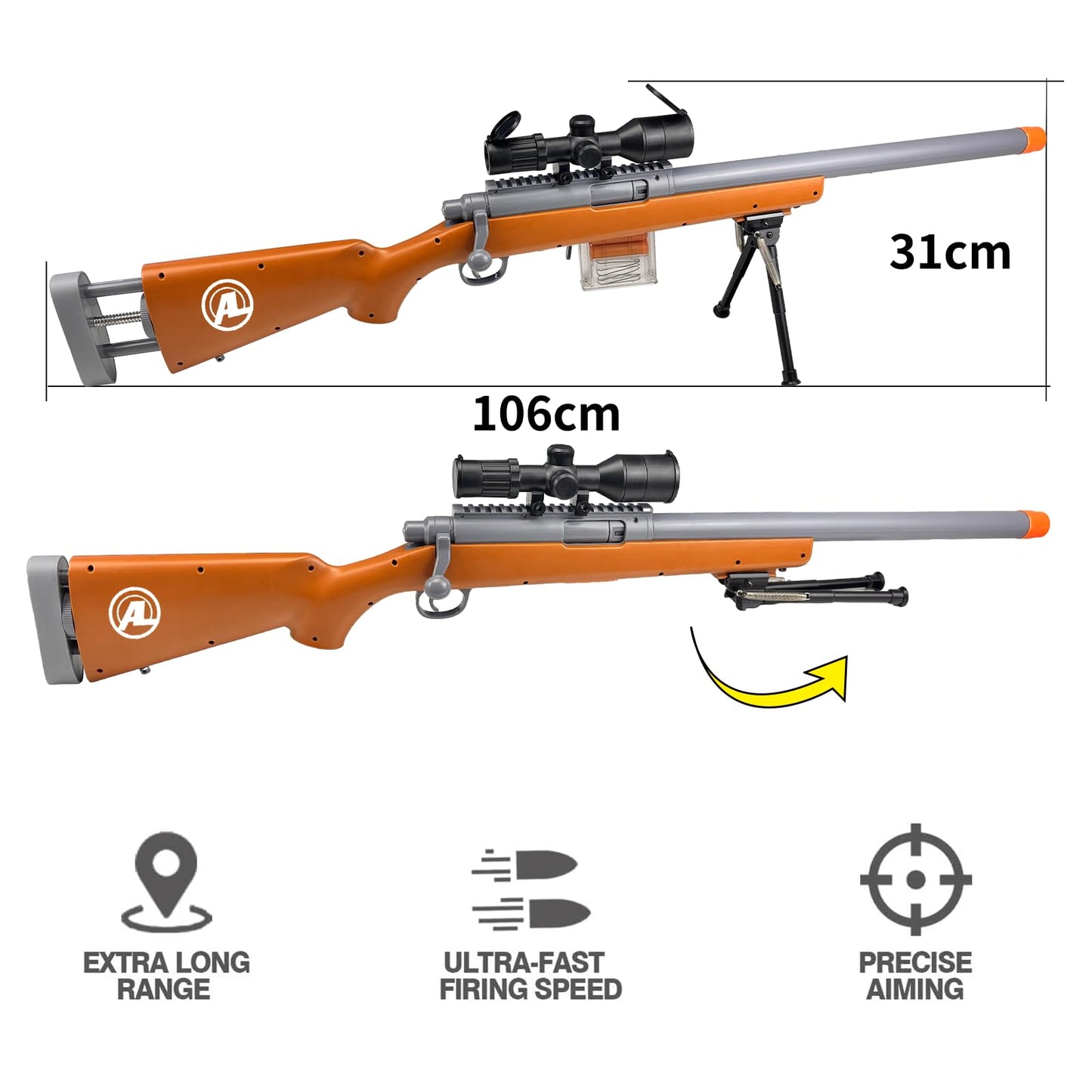 AGM MASTECH M24 Foam Blaster – Shell Ejecting, Safe Trigger, Adjustable Stock, 40 Darts & 2 Mags