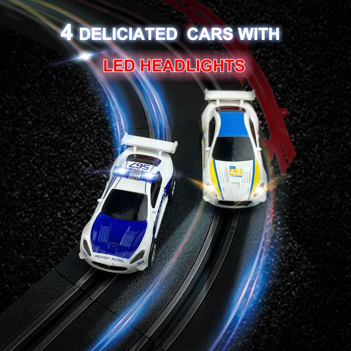 AGM MASTECH Slot Car Racing Track Set – 4 Cars, Battery or Electric Power, Gift for Ages 8+