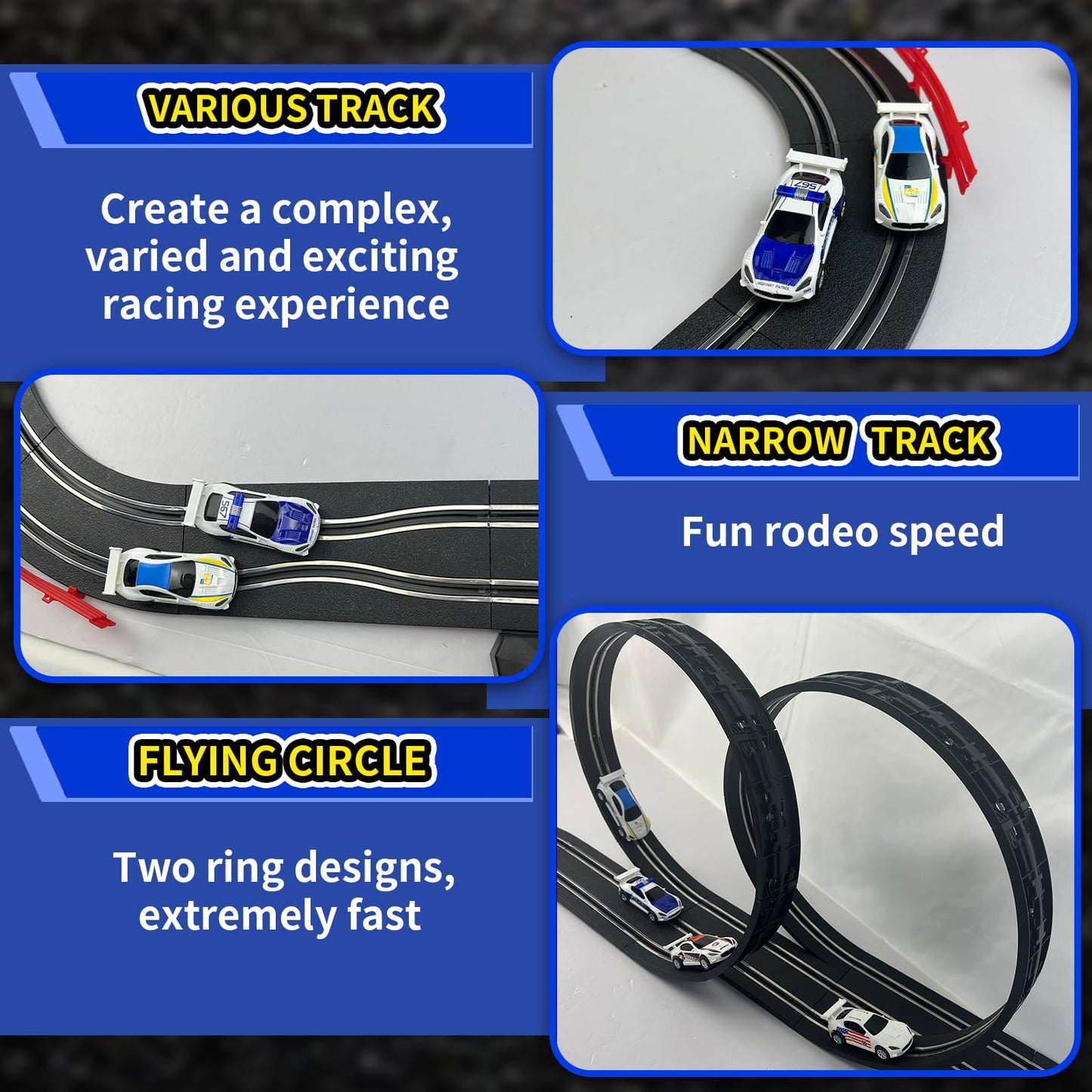 AGM MASTECH Slot Car Racing Track Set – 4 Cars, Battery or Electric Power, Gift for Ages 8+