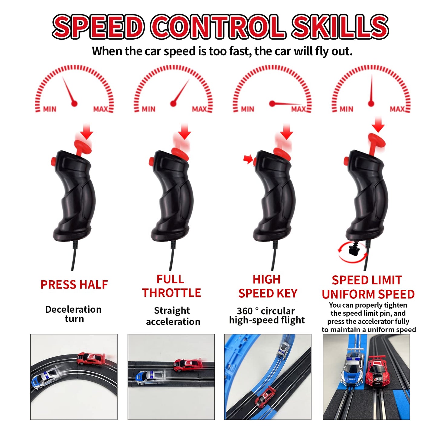 AGM MASTECH Slot Car Racing Track Set – 4 Cars, Battery or Electric Power, Gift for Ages 8+