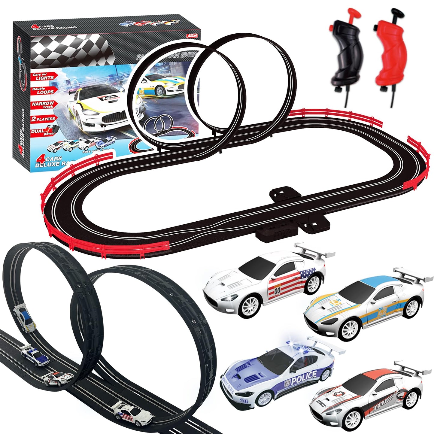 AGM MASTECH Slot Car Racing Track Set – 4 Cars, Battery or Electric Power, Gift for Ages 8+
