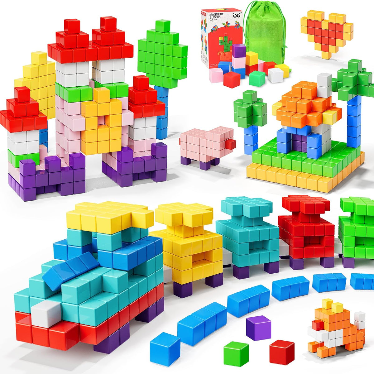 AGMJFN Magnetic Blocks 45pcs – STEM Toys for Ages 3-5 | Creative Learning