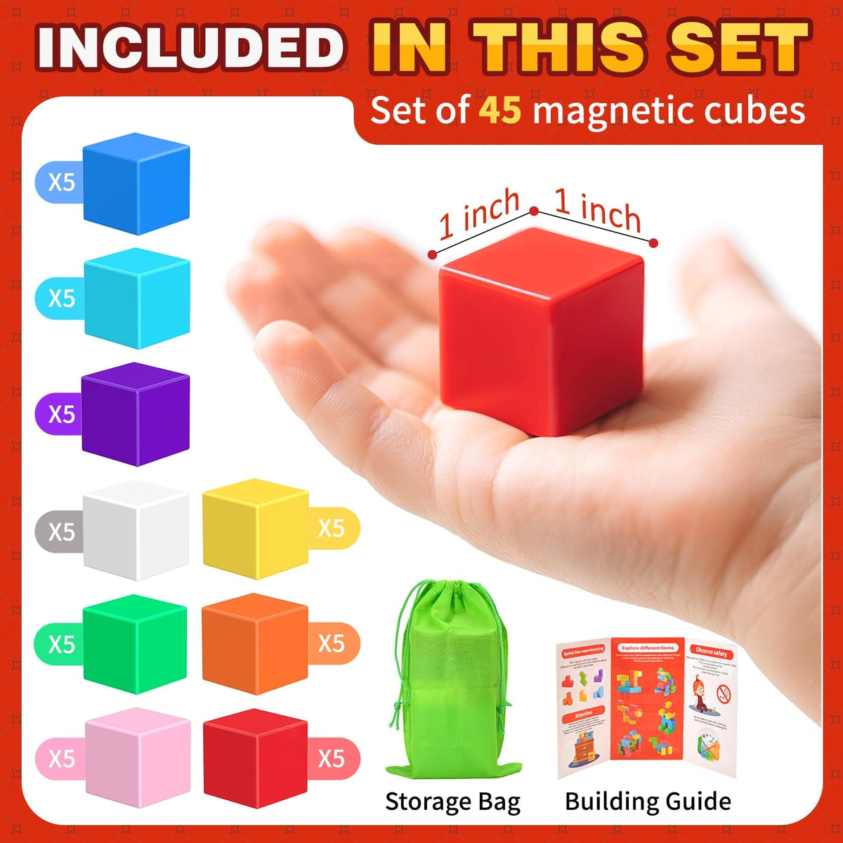 AGMJFN Magnetic Blocks 45pcs – STEM Toys for Ages 3-5 | Creative Learning