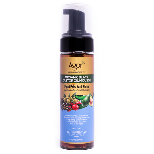Agor Organic Black Castor Oil Hair Mousse Frizz Control for All Hair Types 200 ml/6.8 oz