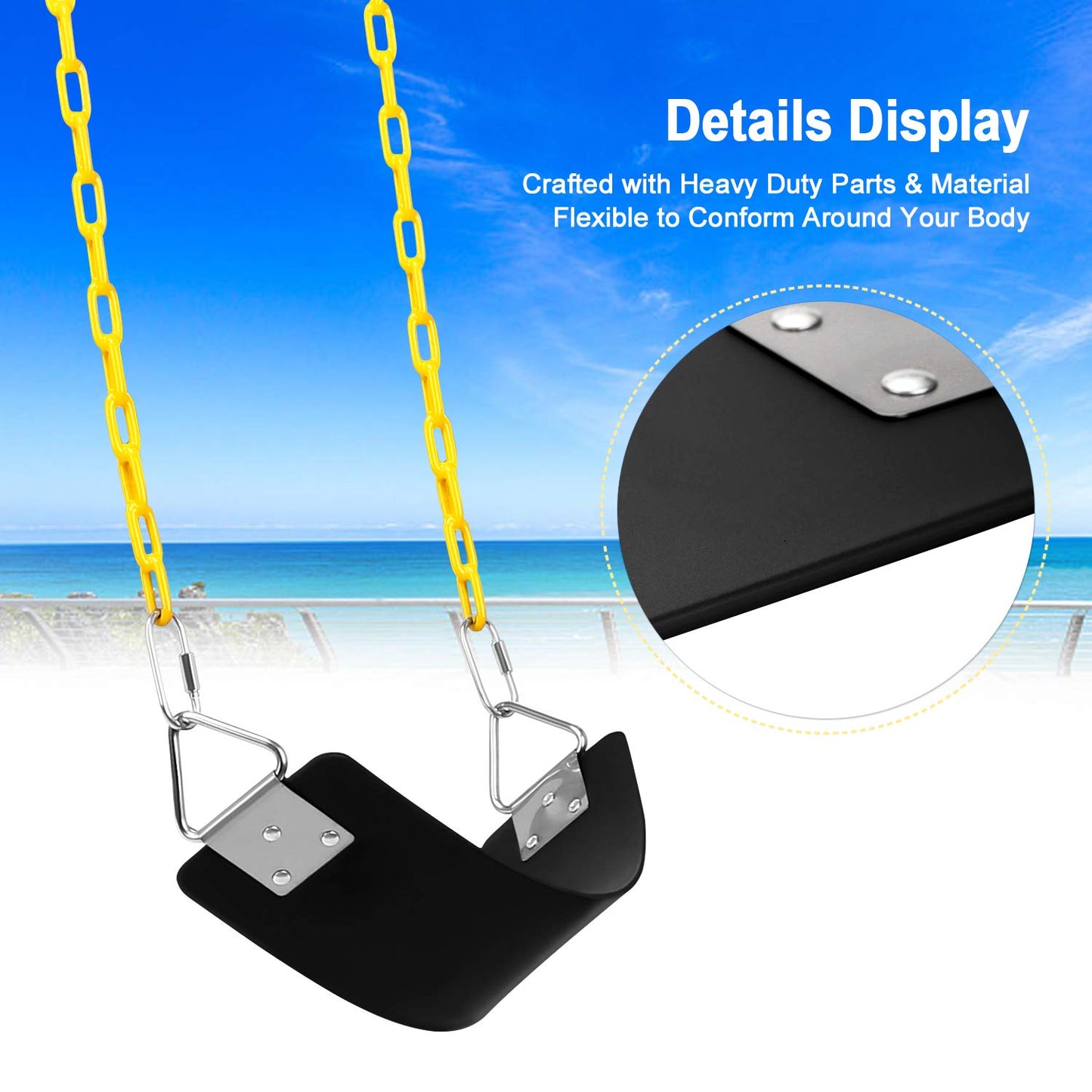 AGPTEK Swing Set Seat with 66-Inch Anti-Rust Chains – 250 lb Capacity, Thermoplastic Coated, Outdoor Playground