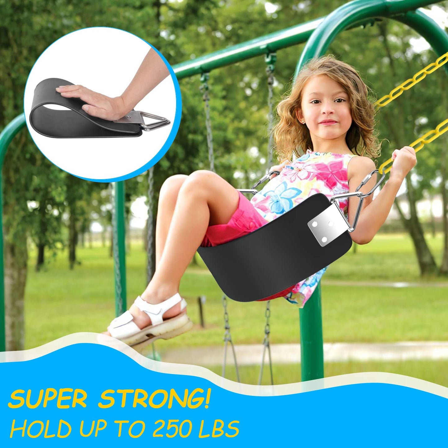 AGPTEK Swing Seat – 30.4 x 6 x 0.27 in, 113 kg (250 lb) Capacity, Black with Metal Ring