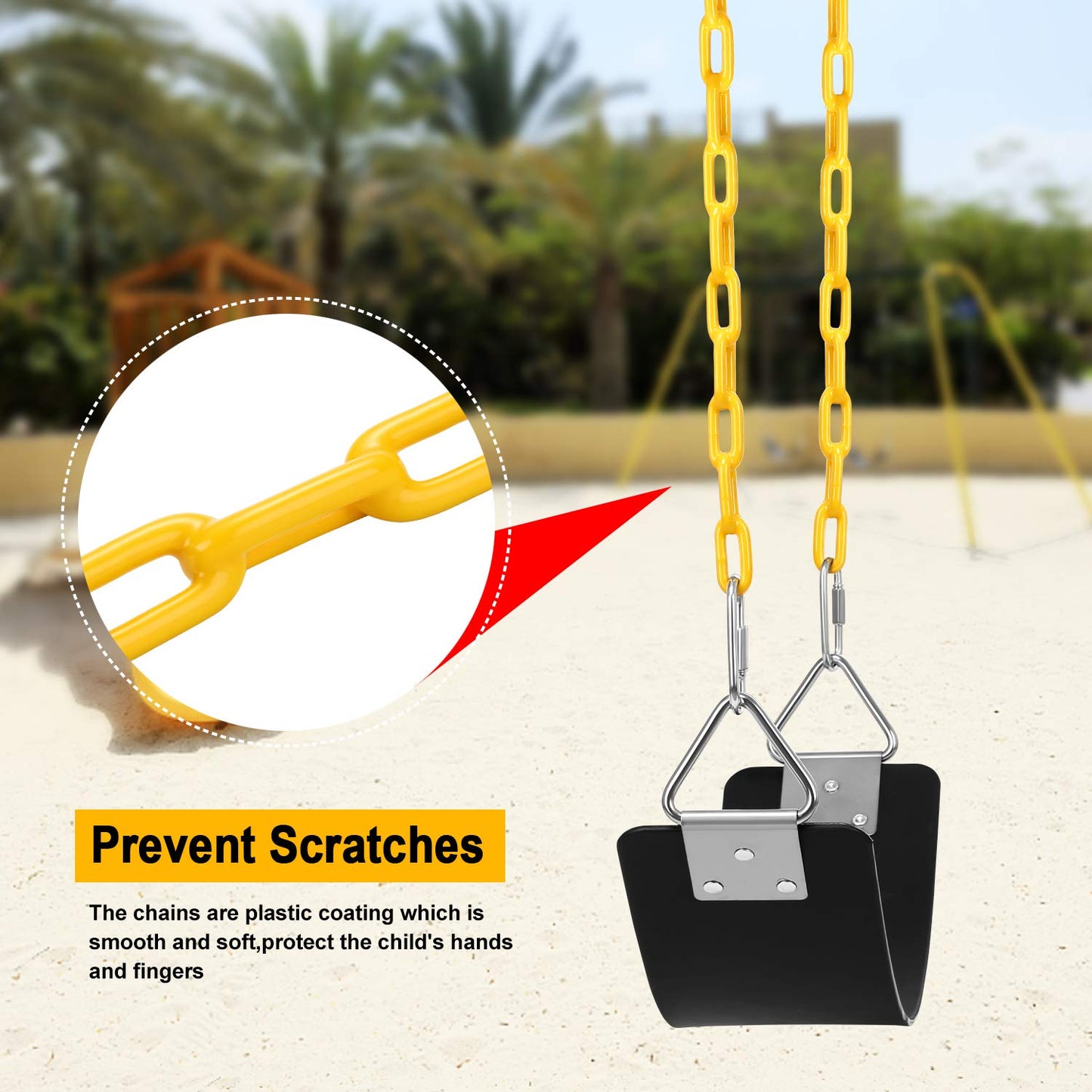 AGPTEK Swing Set Seat with 66-Inch Anti-Rust Chains – 250 lb Capacity, Thermoplastic Coated, Outdoor Playground