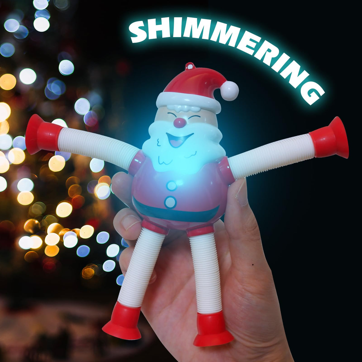 AGRASIV Christmas LED Pop Tubes – 4 Pcs Sensory Fidget Toys with Suction Cups | Party Favors & Stocking Stuffers