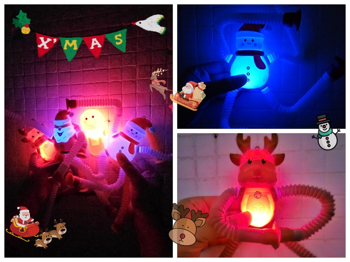 AGRASIV Christmas LED Pop Tubes – 4 Pcs Sensory Fidget Toys with Suction Cups | Party Favors & Stocking Stuffers