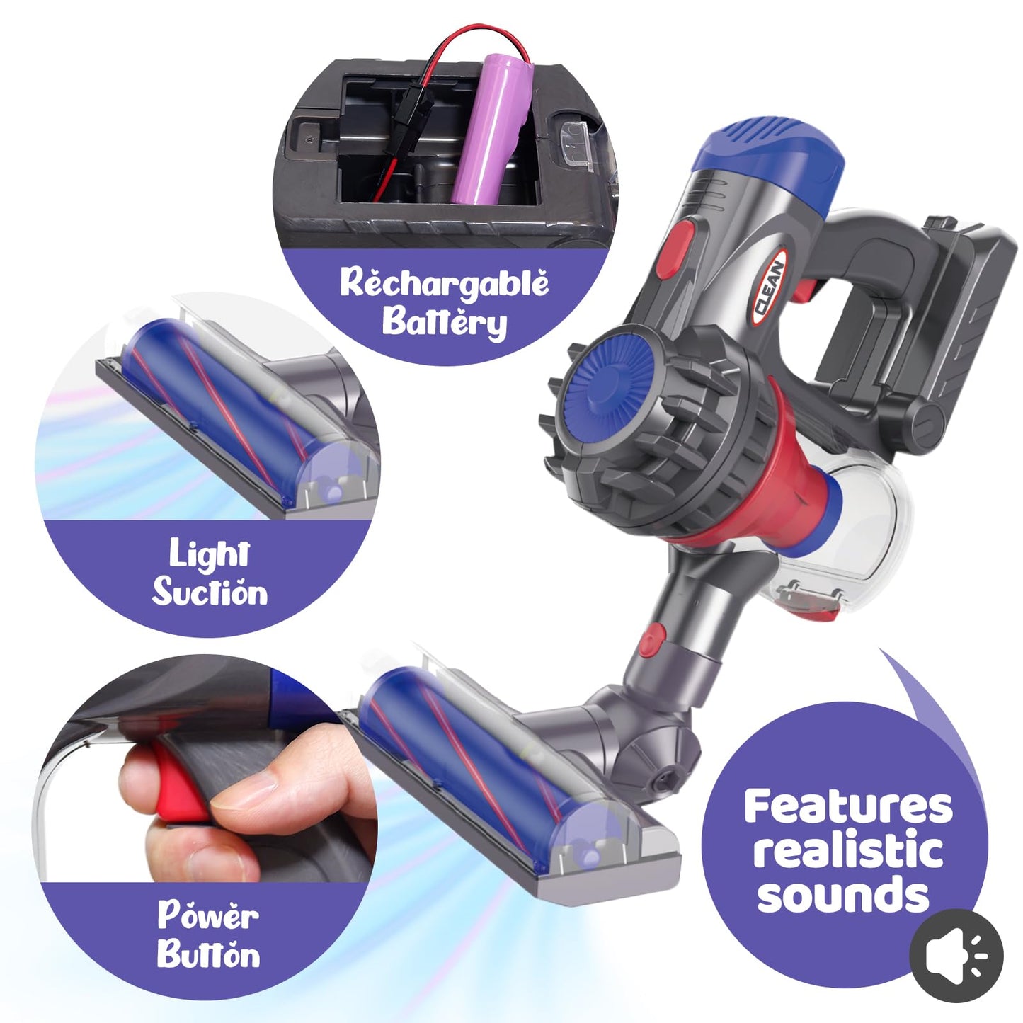 AGRASIV Kids Vacuum Toy Set – 3-in-1 Rechargeable, Realistic Pretend Play