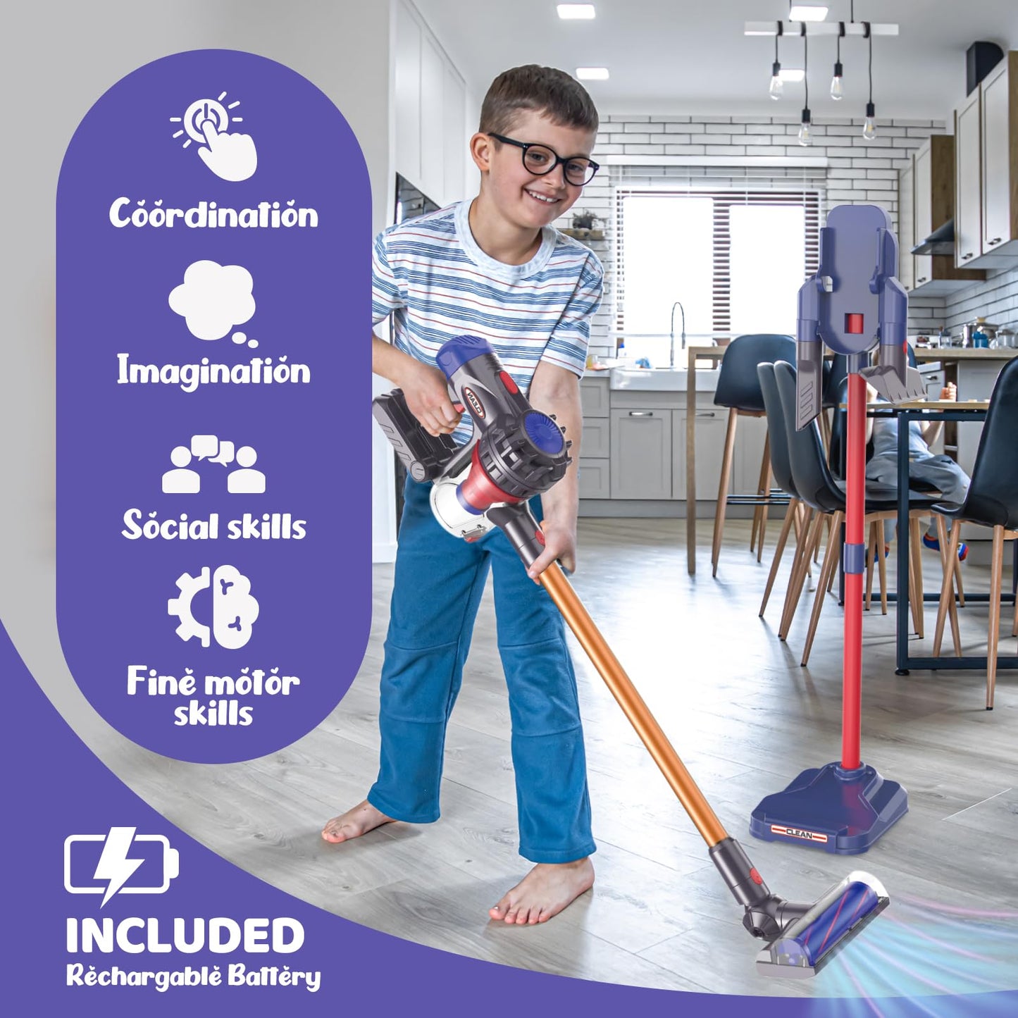 AGRASIV Kids Vacuum Toy Set – 3-in-1 Rechargeable, Realistic Pretend Play