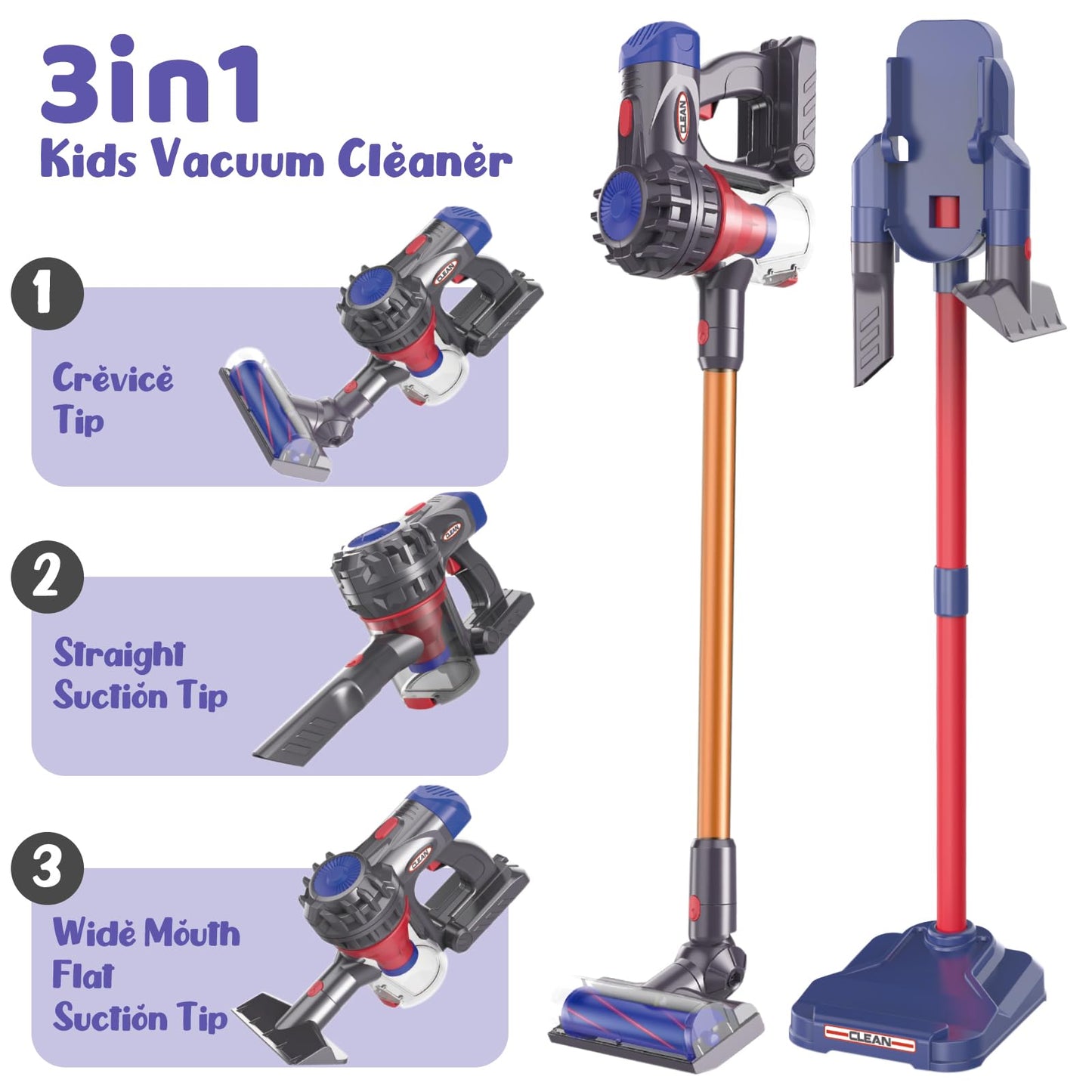 AGRASIV Kids Vacuum Toy Set – 3-in-1 Rechargeable, Realistic Pretend Play