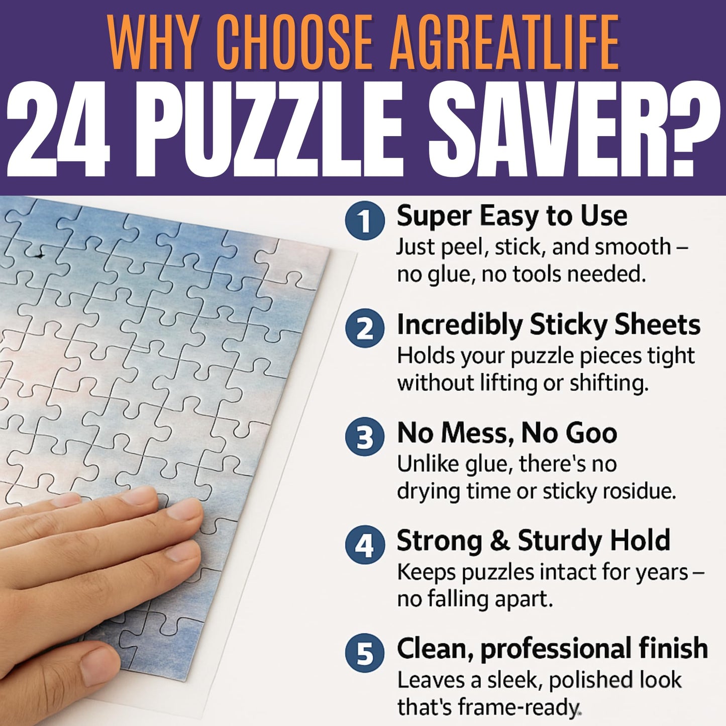 AGREATLIFE 24 Adhesive Puzzle Saver Sheets – Preserve 4x1000-Piece Puzzles