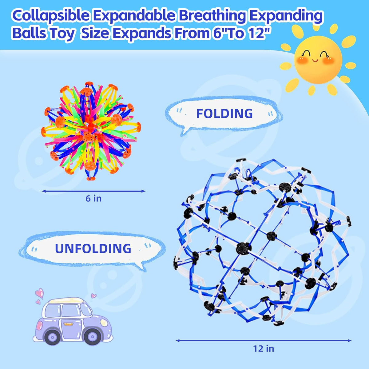 AGSIXZLAN 2-Pack Colorful Expandable Breathing Ball | Sensory Fidget Toy for All Ages