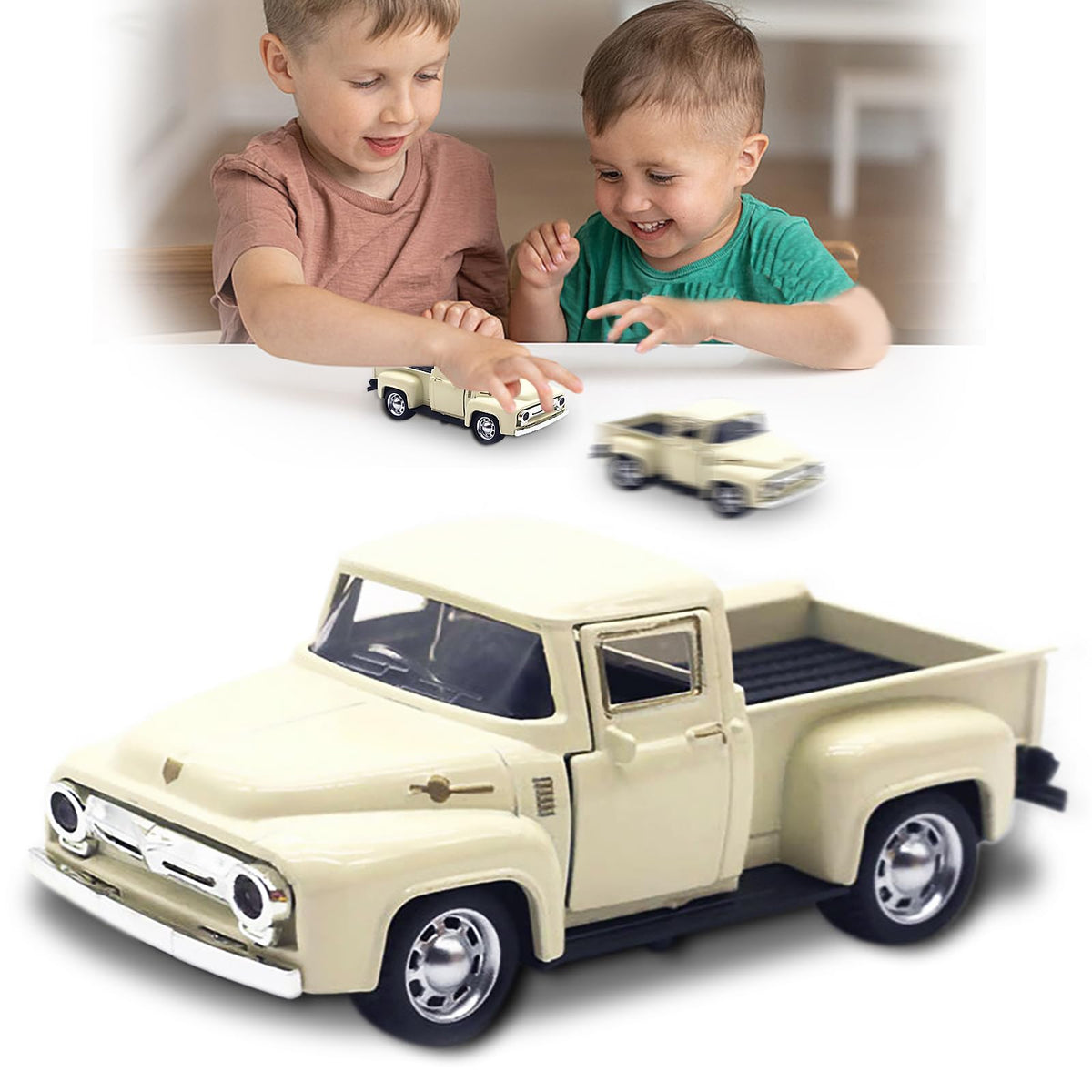 AGSIXZLAN Little Beige Truck Toy for Toddlers – 1:32 Alloy Pull-Back Vehicle with Openable Doors