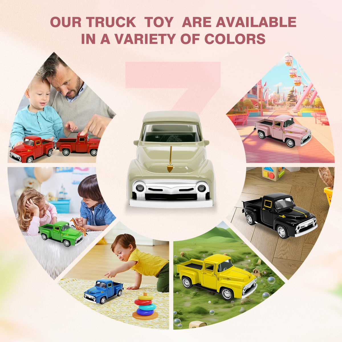 AGSIXZLAN Little Beige Truck Toy for Toddlers – 1:32 Alloy Pull-Back Vehicle with Openable Doors