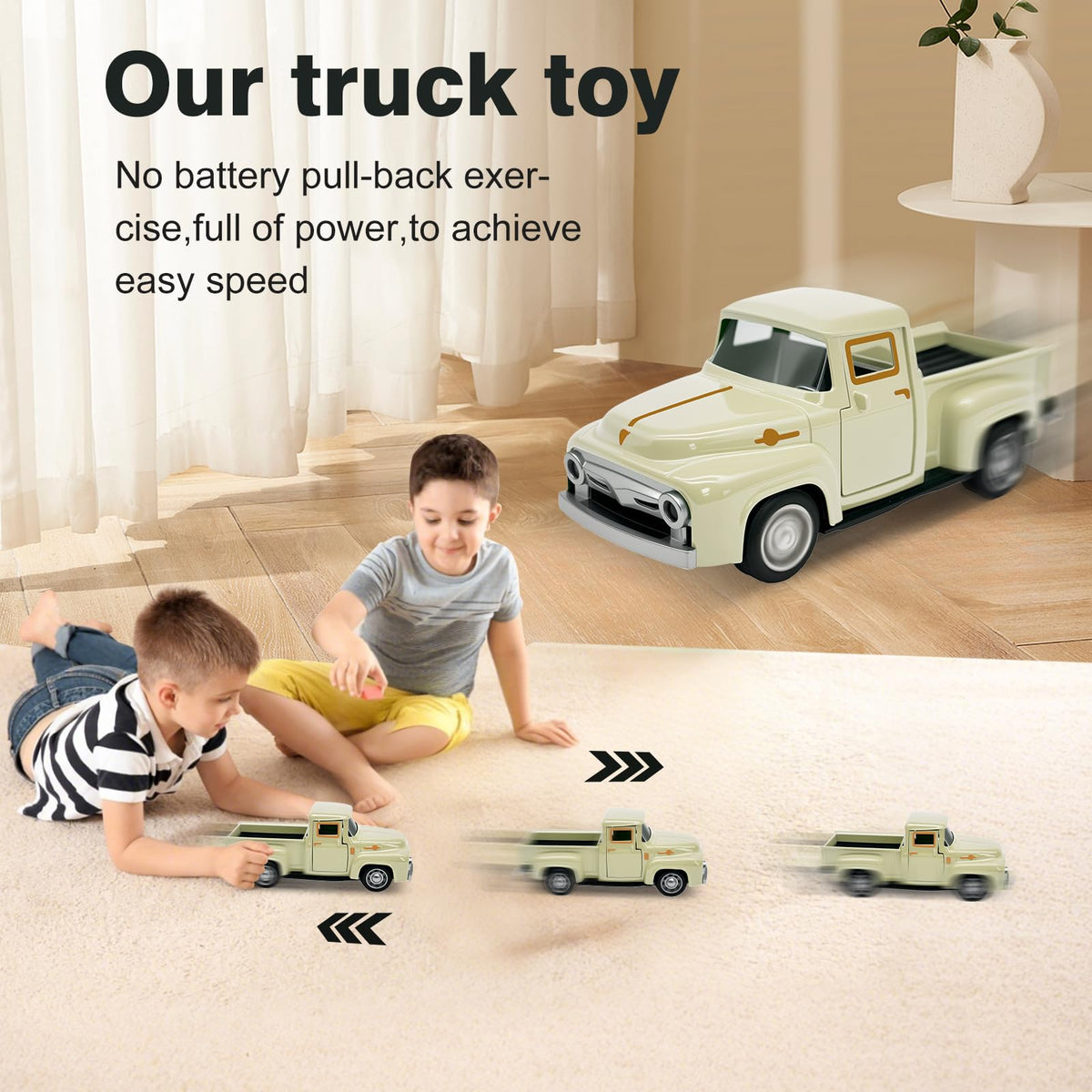 AGSIXZLAN Little Beige Truck Toy for Toddlers – 1:32 Alloy Pull-Back Vehicle with Openable Doors