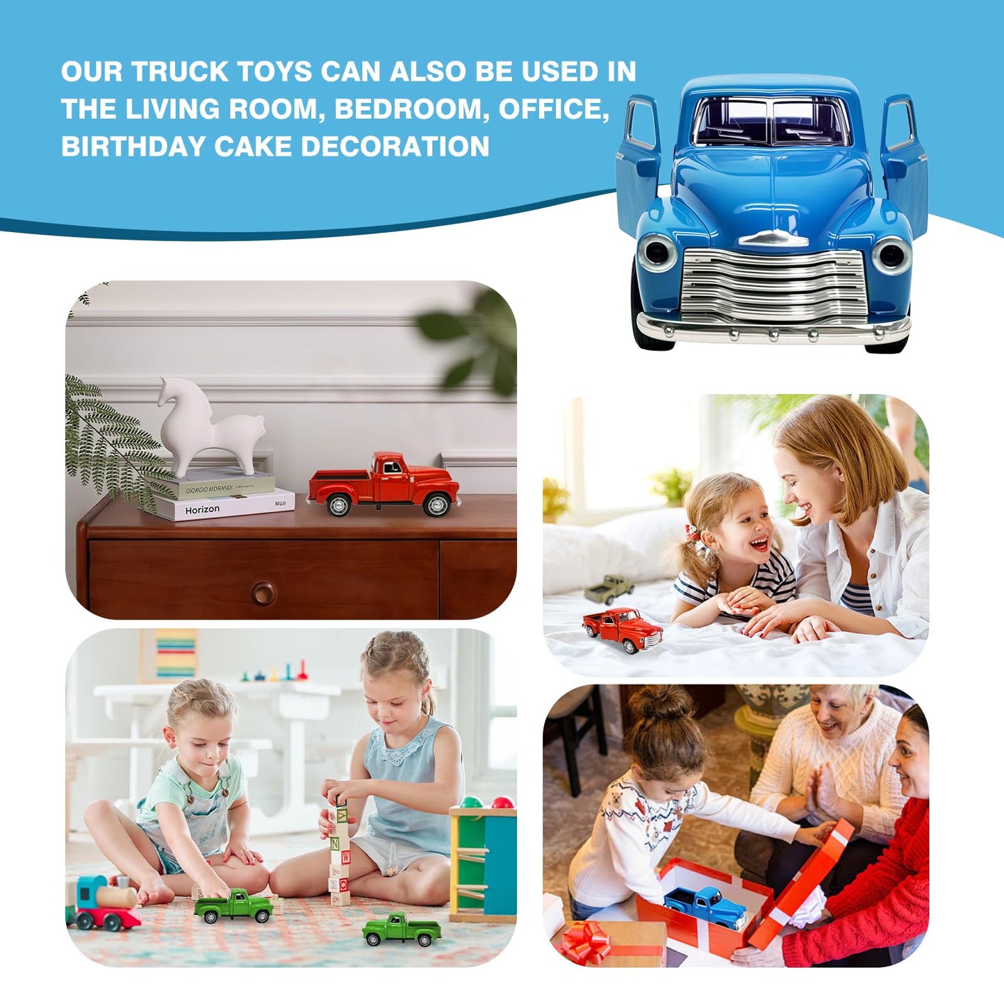 AGSIXZLAN Little Blue Truck Toy for Toddlers — 1:32 Scale Pull-Back Car with Openable Doors