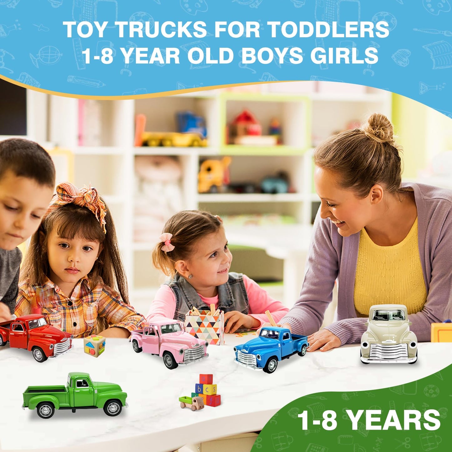 AGSIXZLAN Little Blue Truck Toy for Toddlers — 1:32 Scale Pull-Back Car with Openable Doors