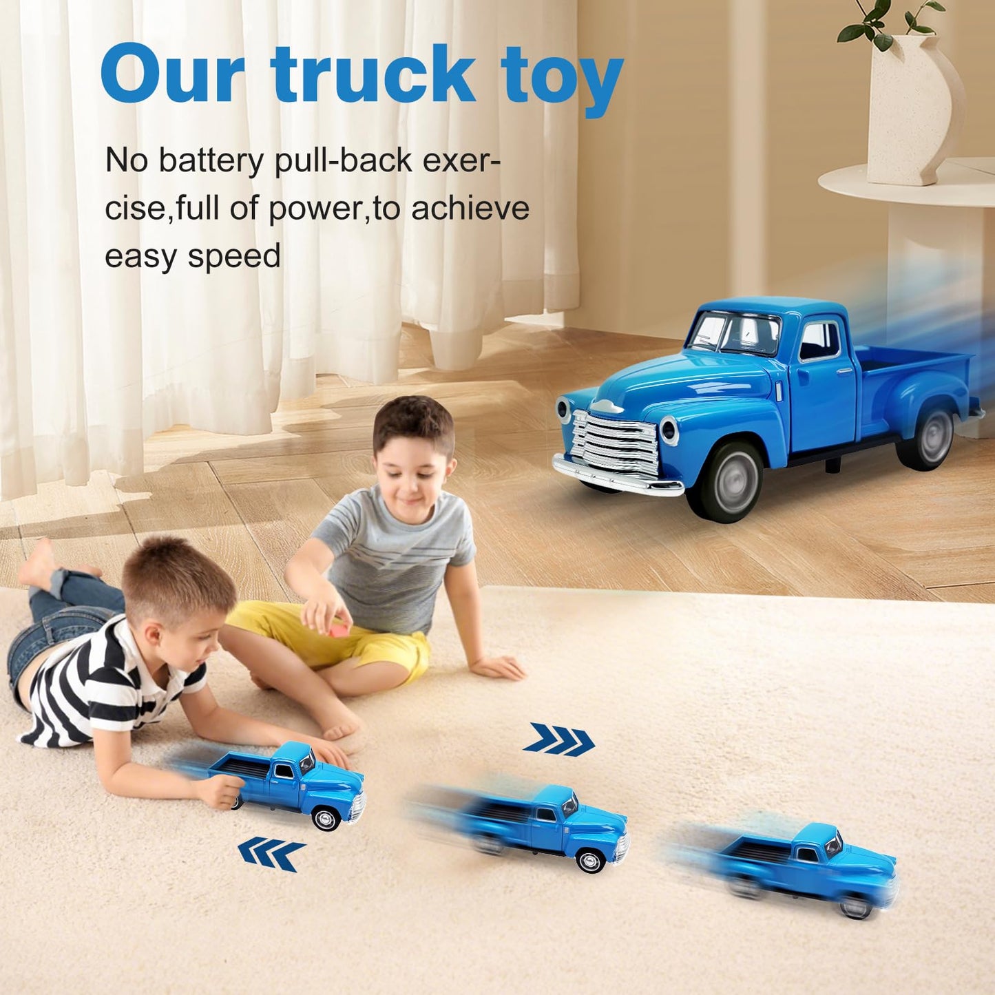 AGSIXZLAN Little Blue Truck Toy for Toddlers — 1:32 Scale Pull-Back Car with Openable Doors