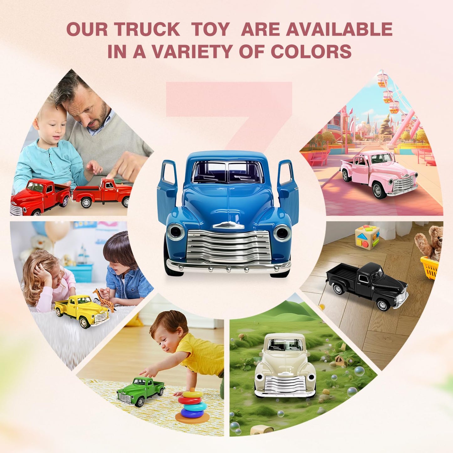 AGSIXZLAN Little Blue Truck Toy for Toddlers — 1:32 Scale Pull-Back Car with Openable Doors