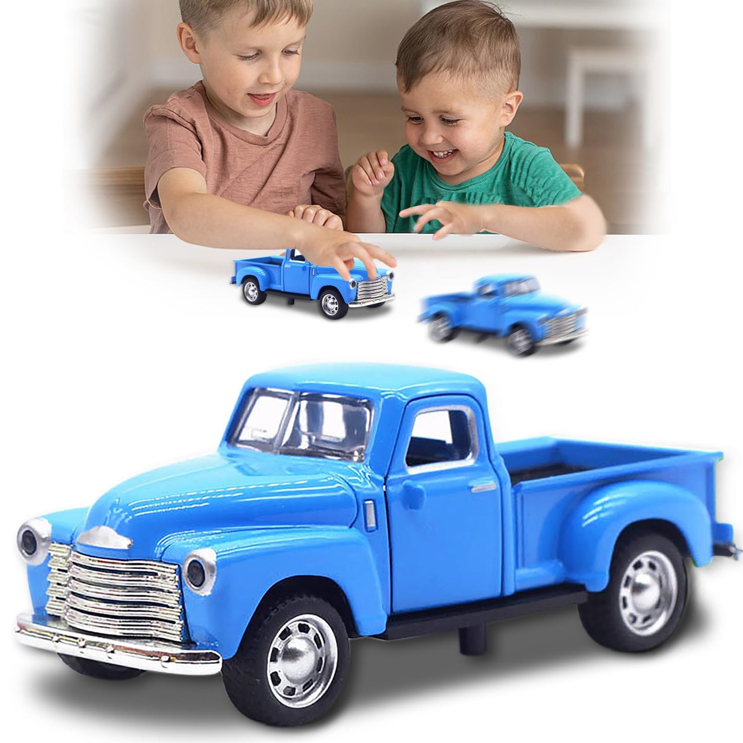 AGSIXZLAN Little Blue Truck Toy for Toddlers — 1:32 Scale Pull-Back Car with Openable Doors