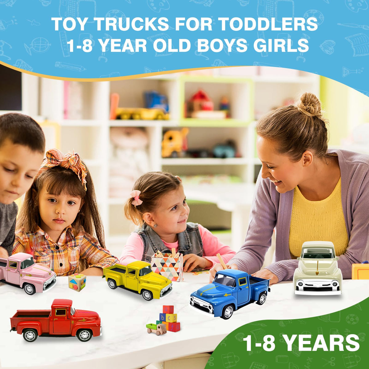 AGSIXZLAN Little Red Truck Toy for Toddlers 2-8 | Open Doors & Pull-Back Alloy Car 1:32