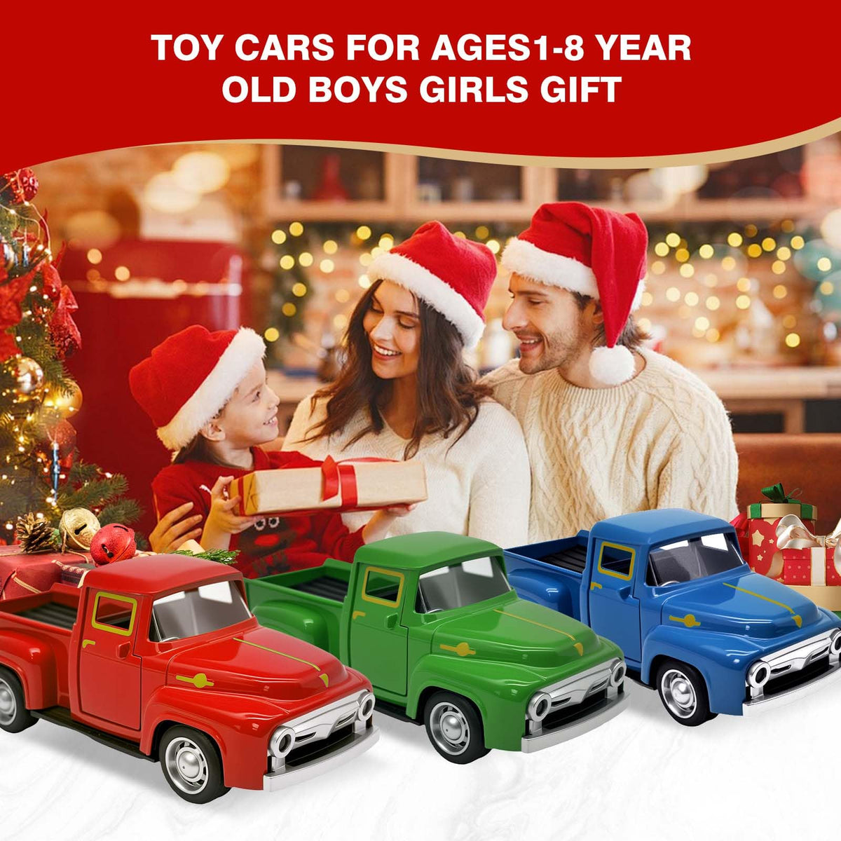 AGSIXZLAN Little Red Truck Toy for Toddlers 2-8 | Open Doors & Pull-Back Alloy Car 1:32