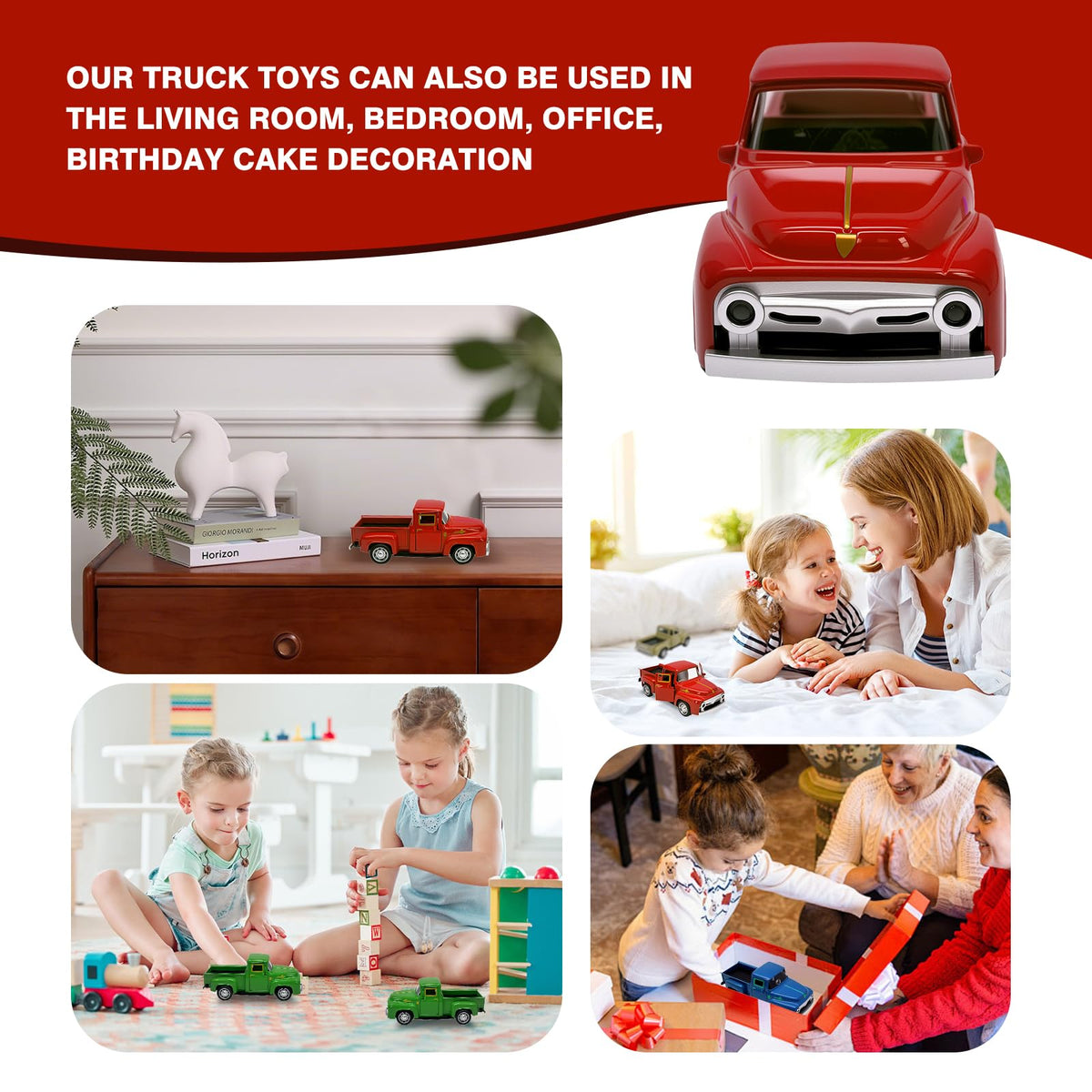 AGSIXZLAN Little Red Truck Toy for Toddlers 2-8 | Open Doors & Pull-Back Alloy Car 1:32