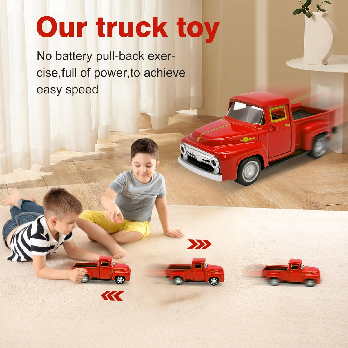 AGSIXZLAN Little Red Truck Toy for Toddlers 2-8 | Open Doors & Pull-Back Alloy Car 1:32
