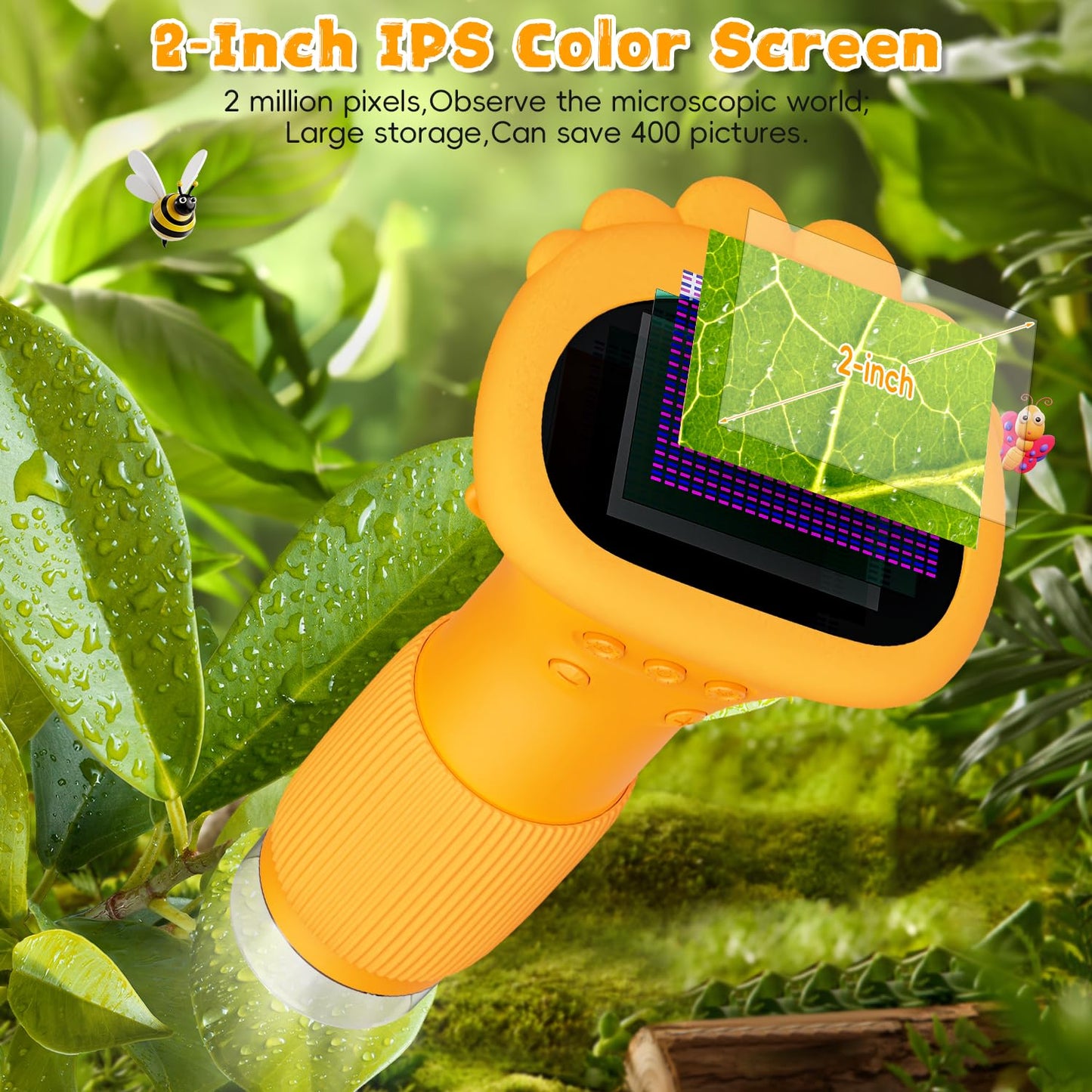 Ahalfcit Kids Microscope with 2-Inch Screen – 1000x Zoom Portable Camera