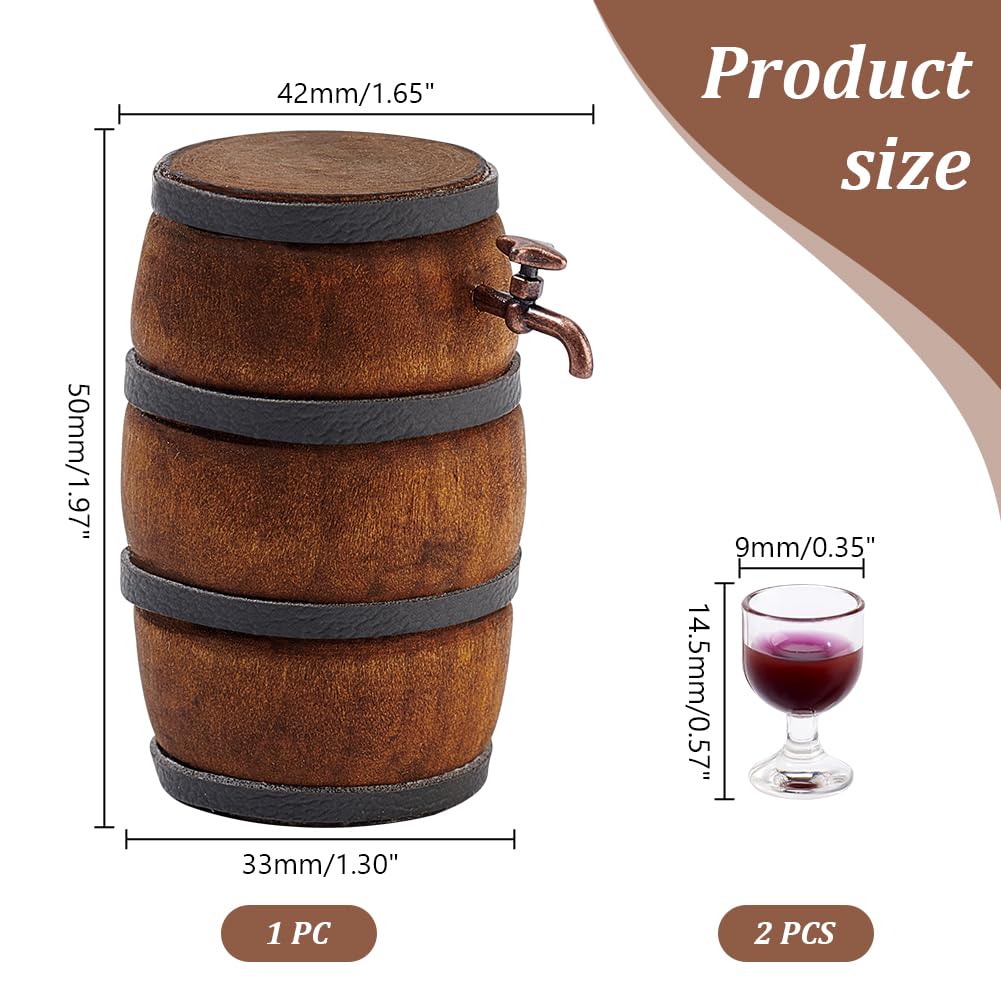 AHANDMAKER Miniature Wooden Beer Barrel with Faucet & Glass — Dollhouse Bar Accessories