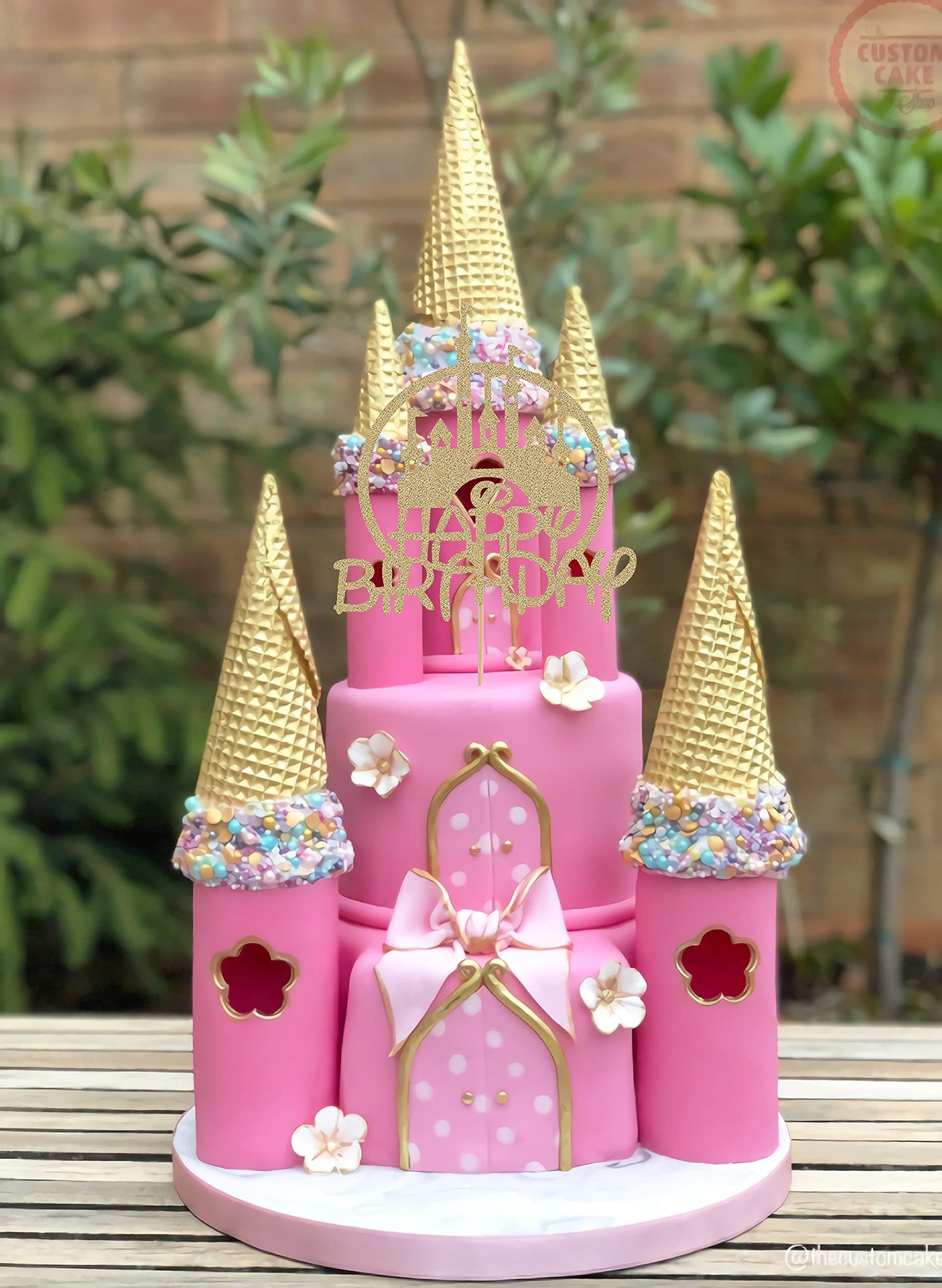 Castle Birthday Cake Topper - Gold Glitter Castle Theme - AHAORAY