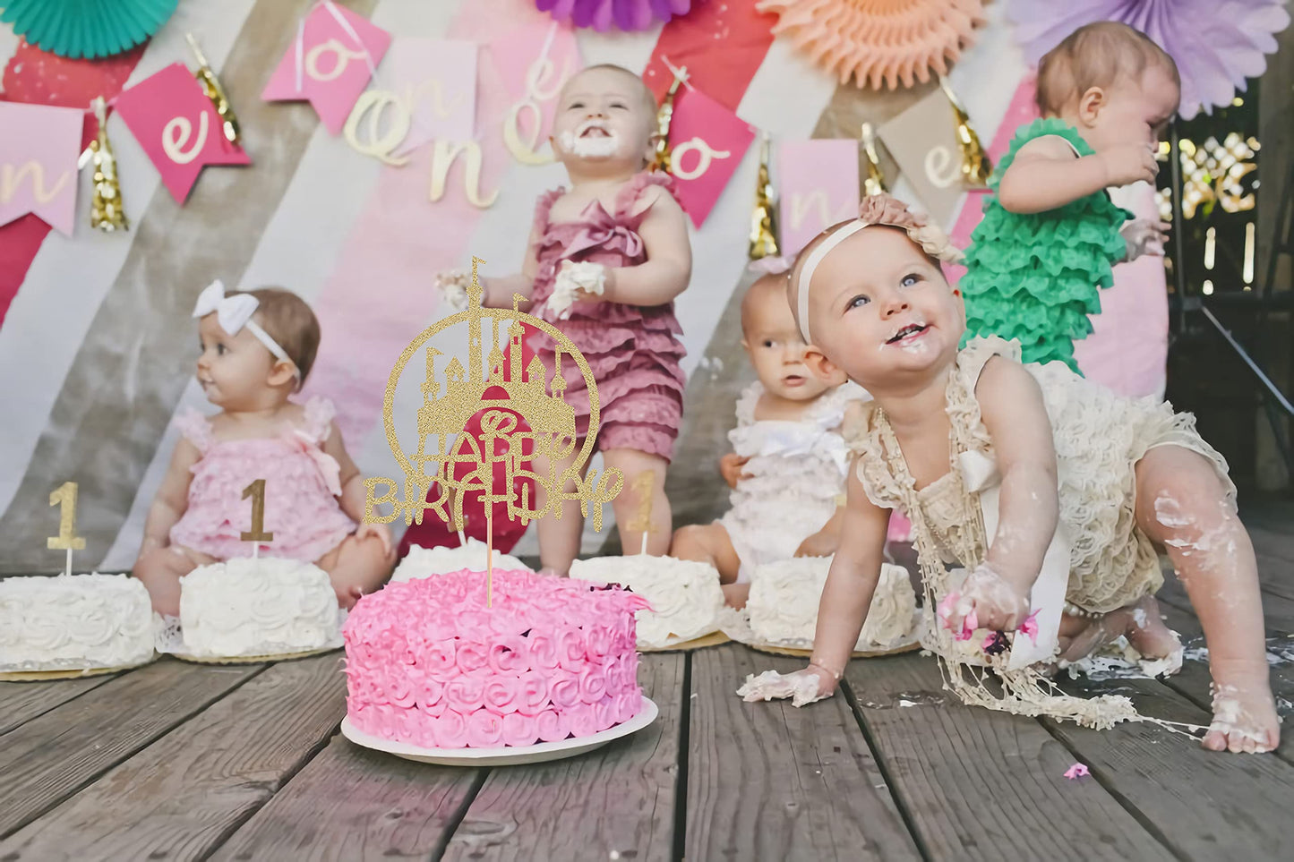 Castle Birthday Cake Topper - Gold Glitter Castle Theme - AHAORAY