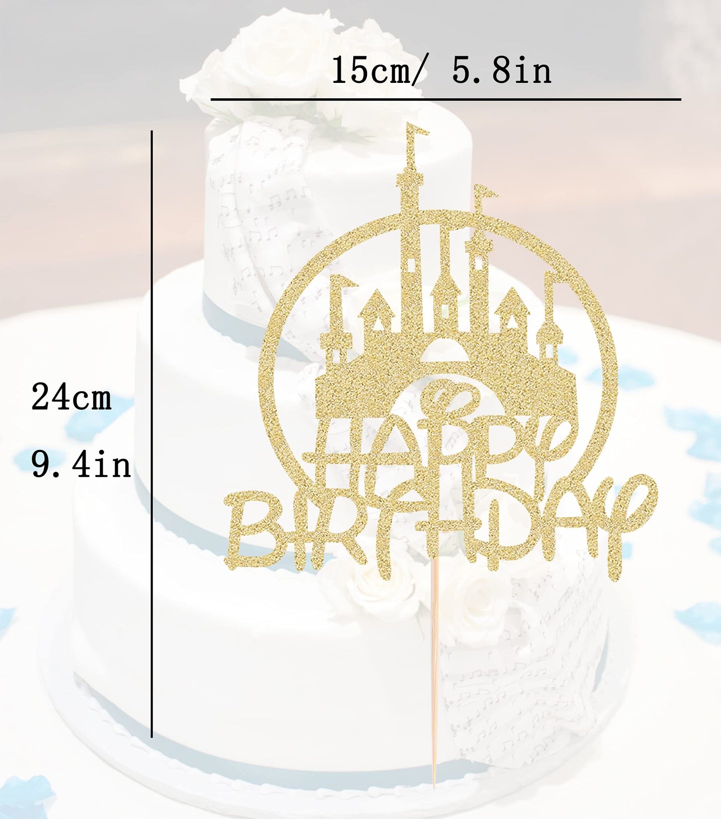 Castle Birthday Cake Topper - Gold Glitter Castle Theme - AHAORAY