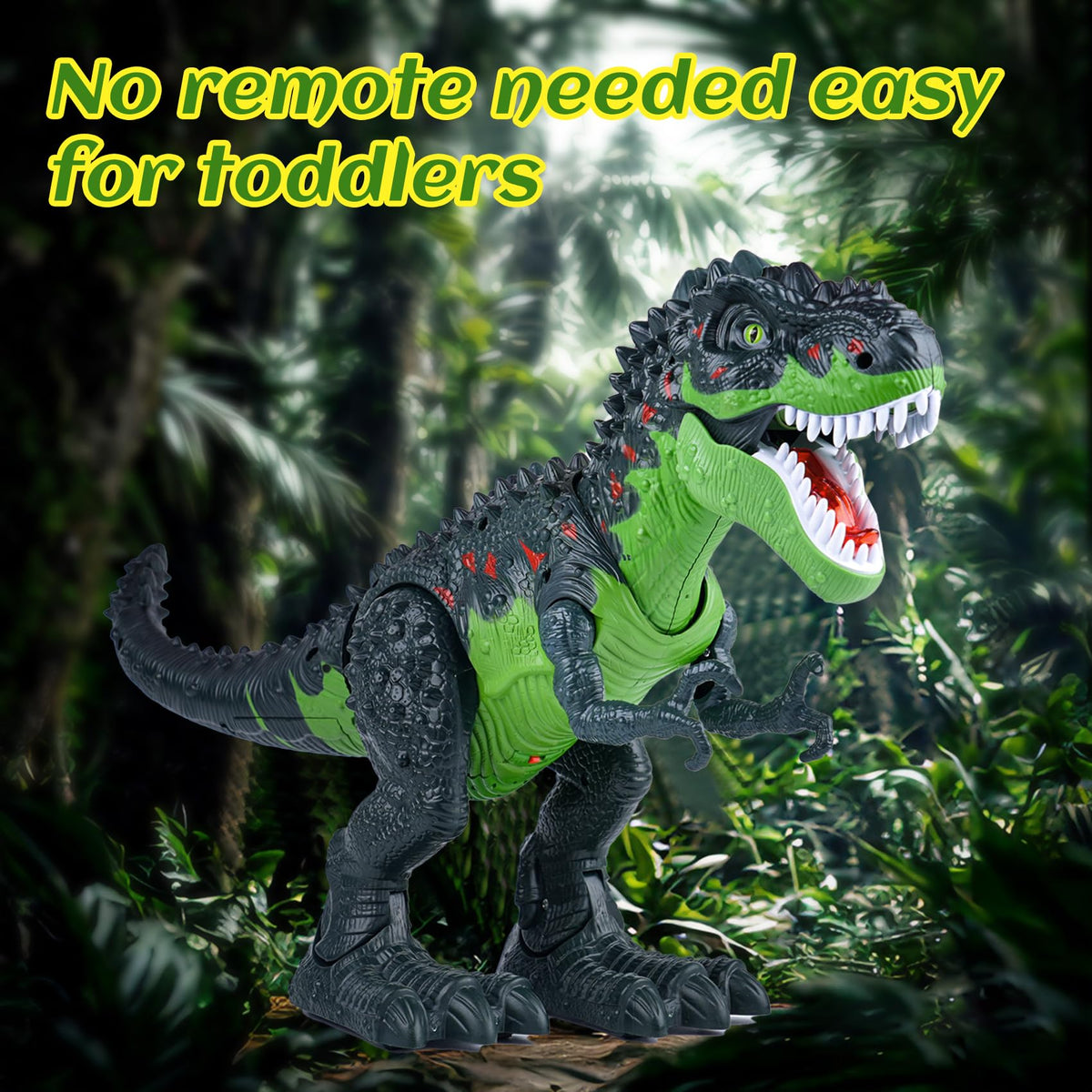 AHCo. Big Walking T-Rex Toy Plus – Realistic Dino with 3D Eyes, Mist, Lights & Roar for Kids 3+