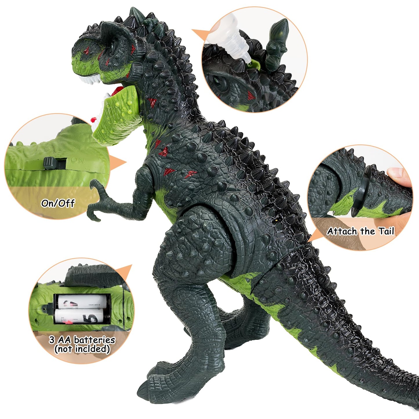 AHCo. Trex Walking T-Rex Dinosaur Toy for Kids 3–7 – Light, Sound & Spray