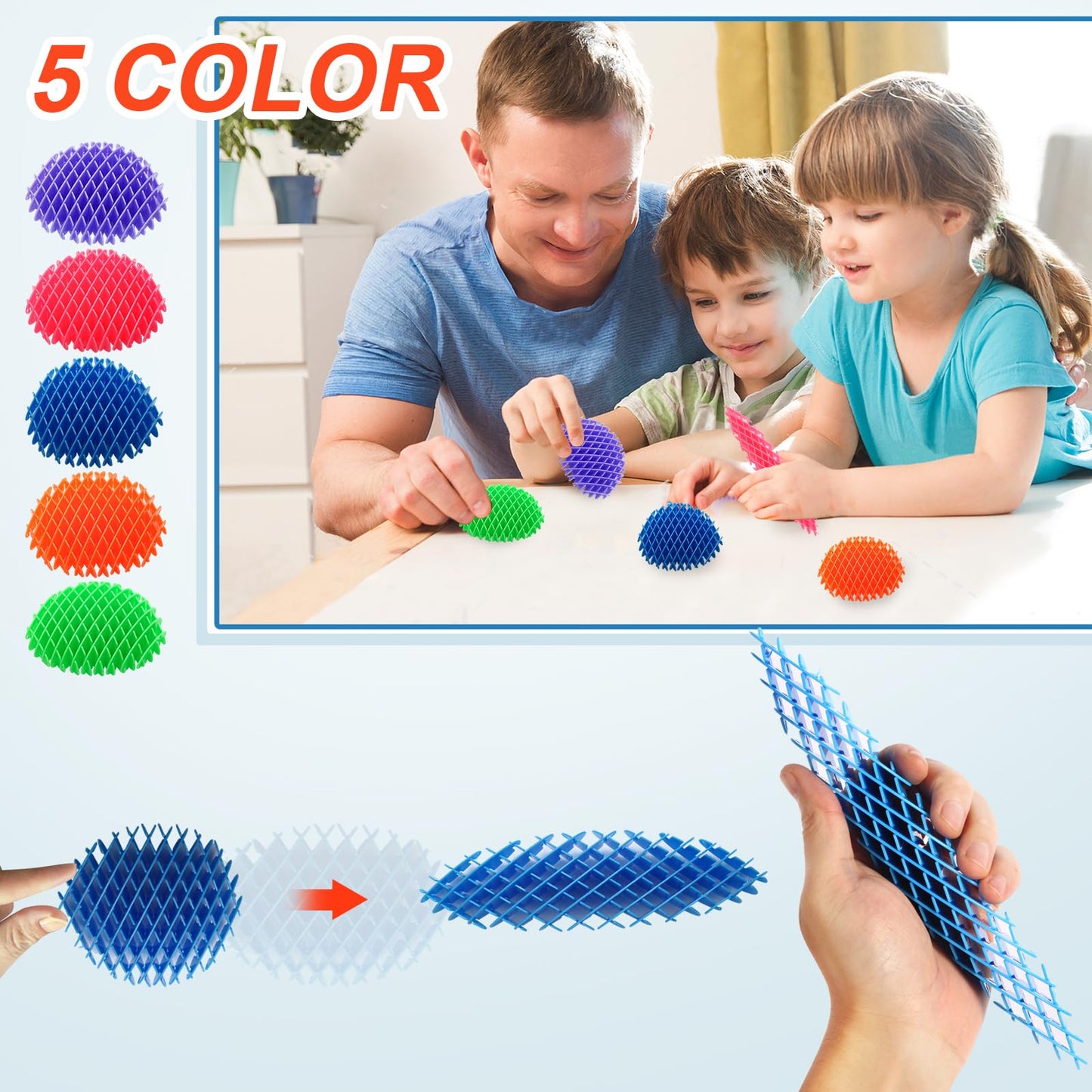 AHHSOY 5 Pack Mini Fidget Worm Toys – Elastic Mesh Fidgets in Five Colors (3D Printed)