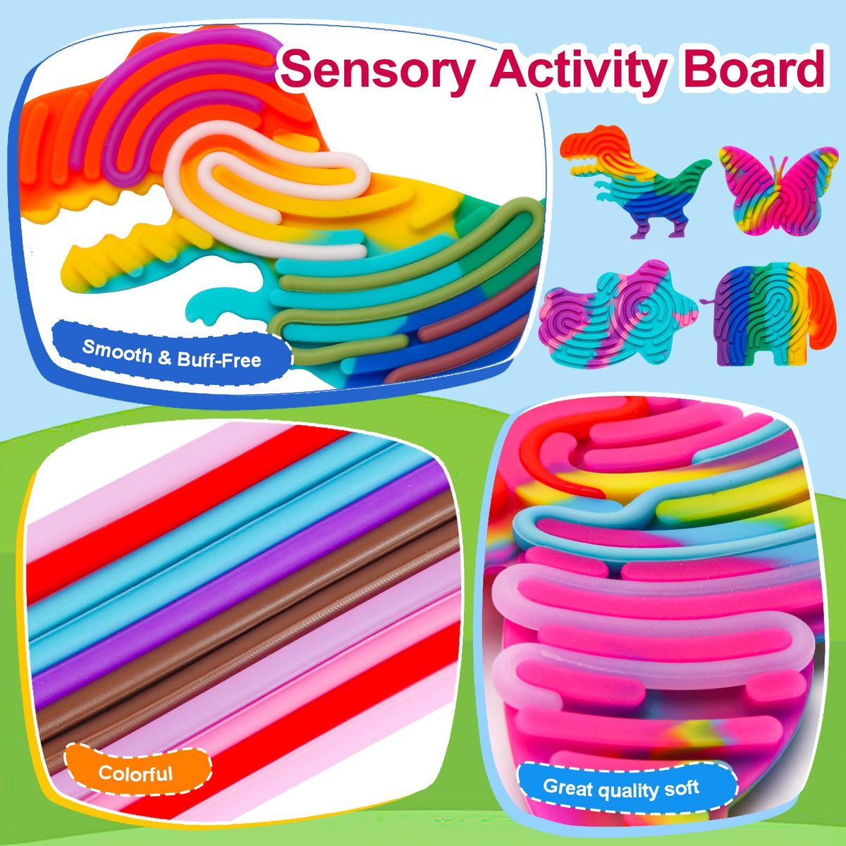 AHHSOY 4 Pack Sensory Activity Board Toys Set - Silicone Fidget Toys for Kids & Adults