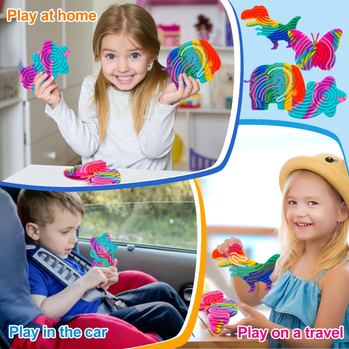 AHHSOY 4 Pack Sensory Activity Board Toys Set - Silicone Fidget Toys for Kids & Adults