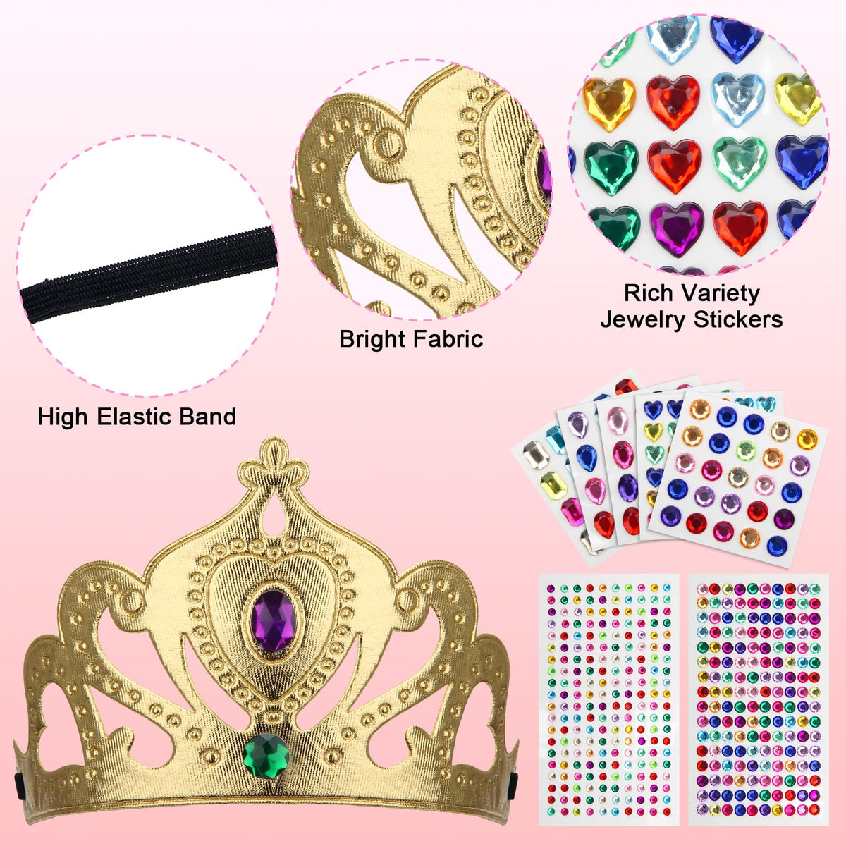 AHIER 16-Piece Foam Crowns Set | DIY Princess Tiaras with Diamond Stickers (Style 2)