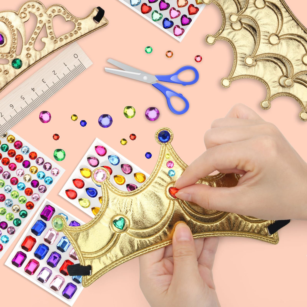 AHIER 16-Piece Foam Crowns Set | DIY Princess Tiaras with Diamond Stickers (Style 2)