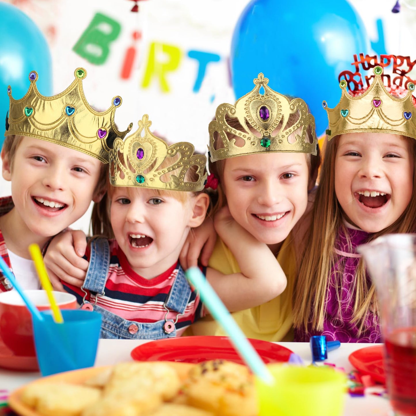 AHIER 16-Piece Foam Crowns Set | DIY Princess Tiaras with Diamond Stickers (Style 2)
