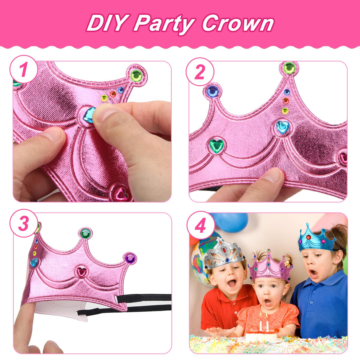 AHIER 16-Piece Foam Crowns Set – DIY Princess Tiaras with Diamond Sticker Accessories