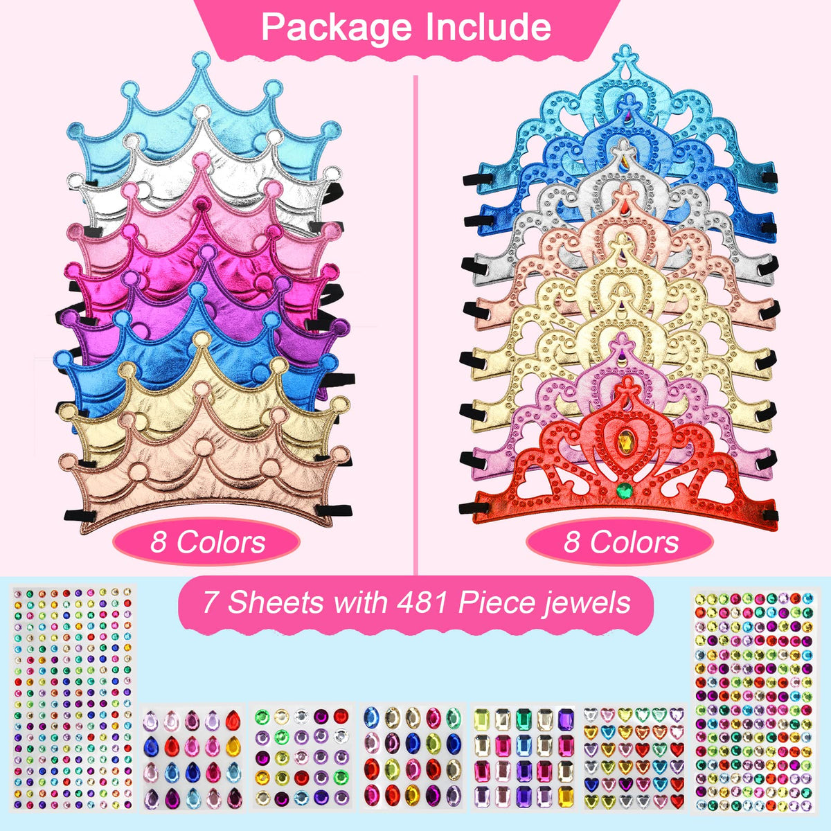 AHIER 16-Piece Foam Crowns Set – DIY Princess Tiaras with Diamond Sticker Accessories