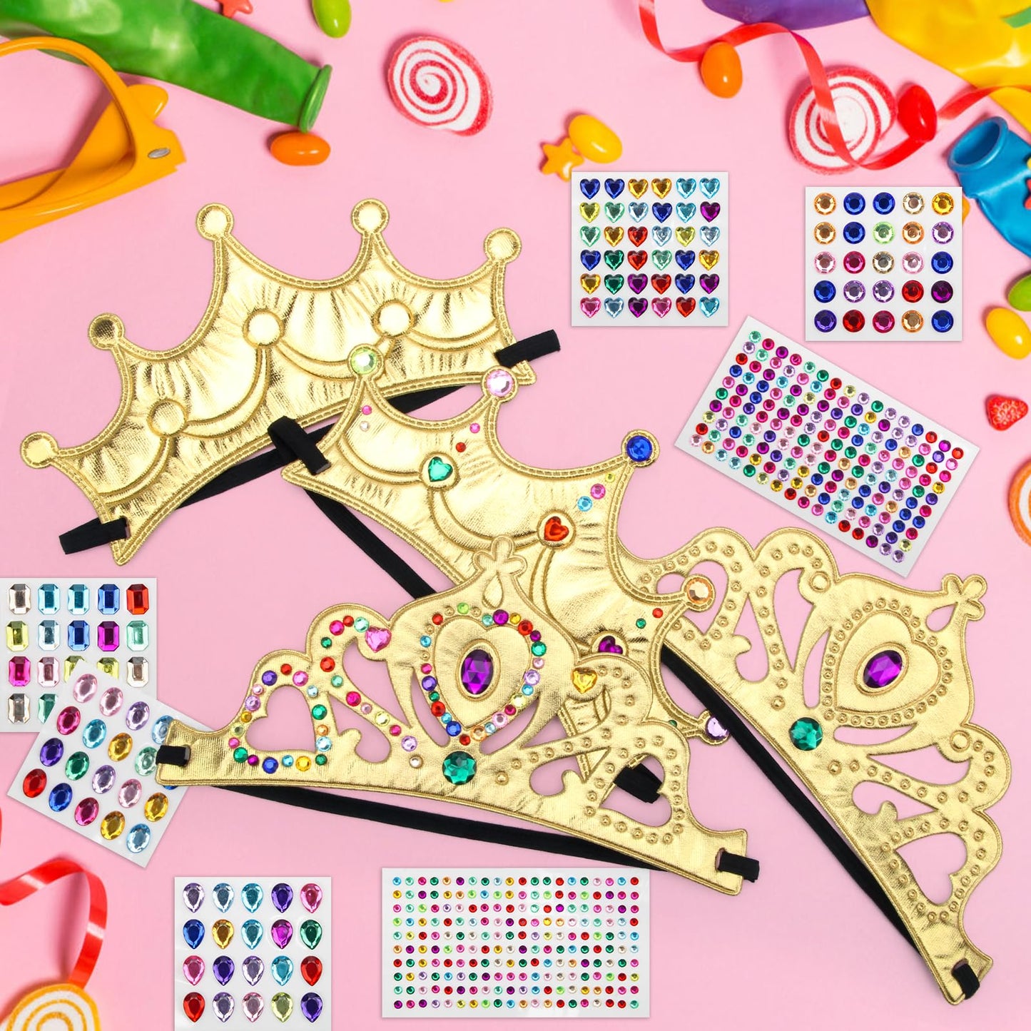 AHIER 16-Piece Foam Crowns Set | DIY Princess Tiaras with Diamond Stickers (Style 2)