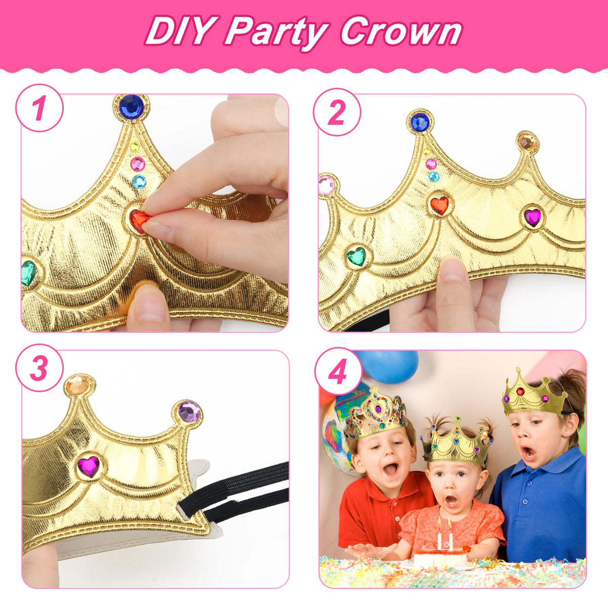 AHIER 16-Piece Foam Crowns Set | DIY Princess Tiaras with Diamond Stickers (Style 2)