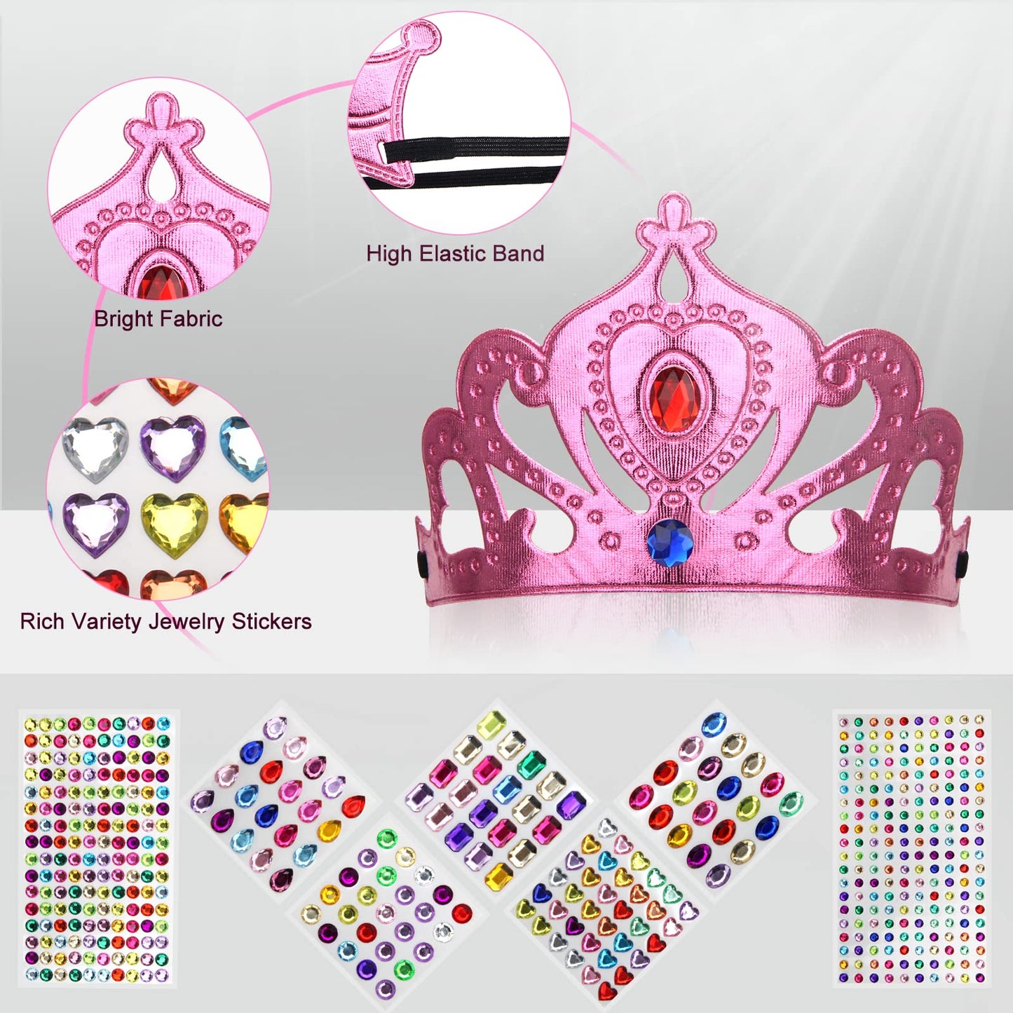 AHIER 16-Piece Foam Crowns Set – DIY Princess Tiaras with Diamond Sticker Accessories