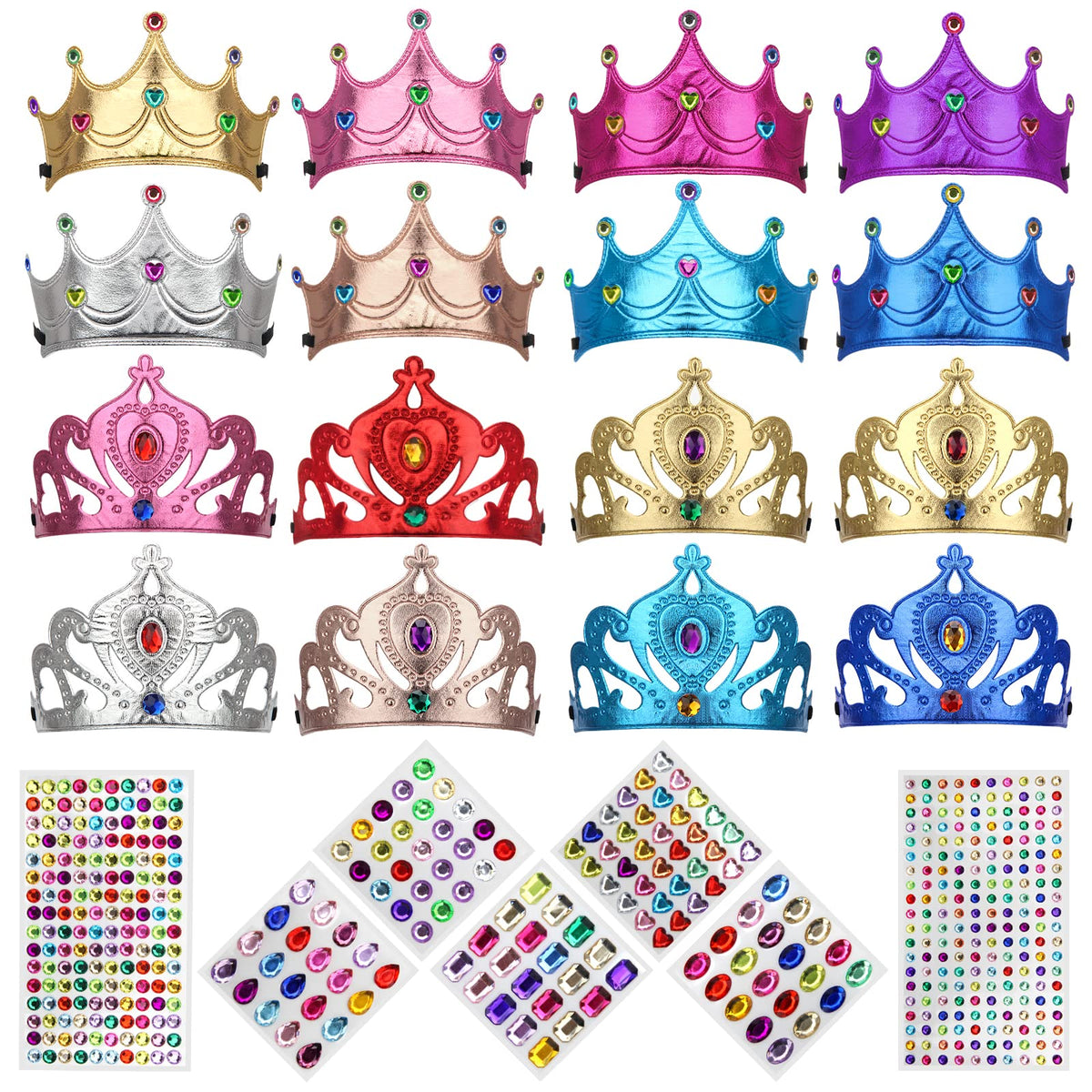 AHIER 16-Piece Foam Crowns Set – DIY Princess Tiaras with Diamond Sticker Accessories
