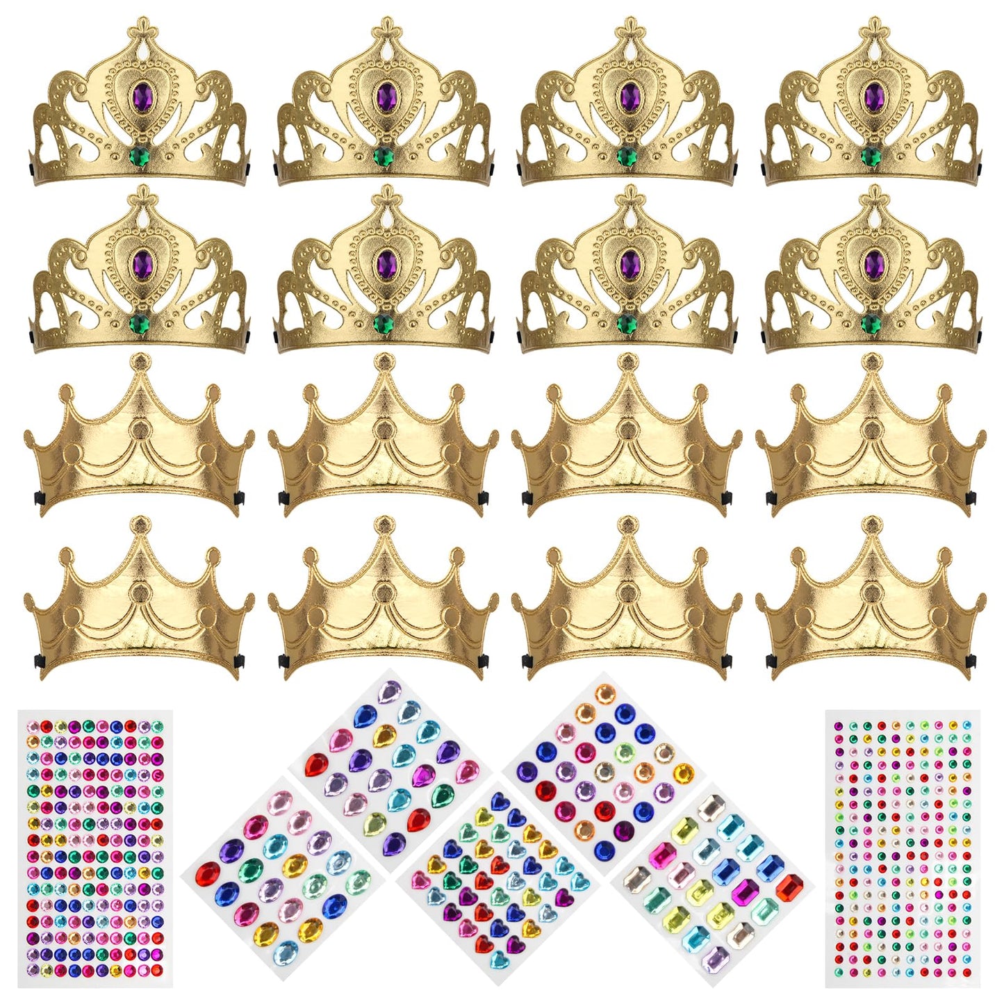 AHIER 16-Piece Foam Crowns Set | DIY Princess Tiaras with Diamond Stickers (Style 2)